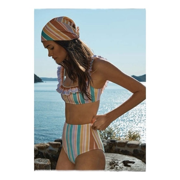 EPHEMERA Flounce Bra and High Waisted Bikini Pant in Bonbon Stripe NWT - Picture 12 of 12